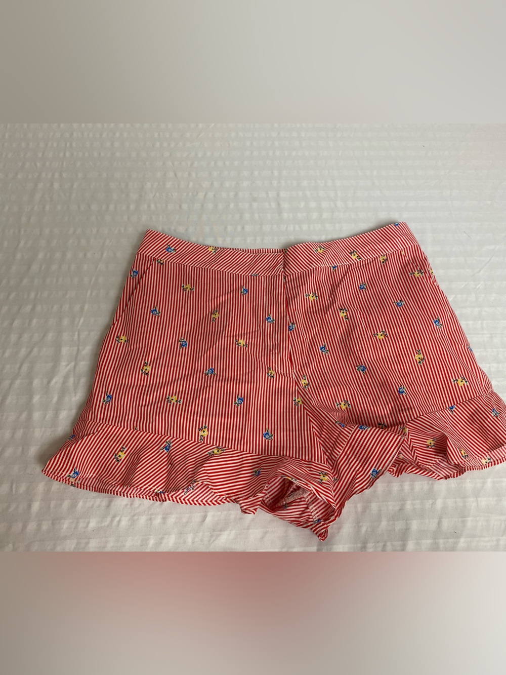 J.O.A. Red Striped Embroidered High Waist Shorts